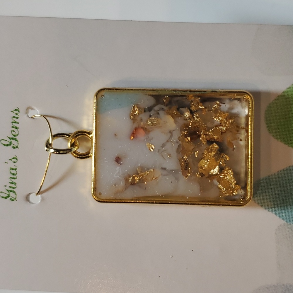 Jewelry resin pendant gold tone handmade